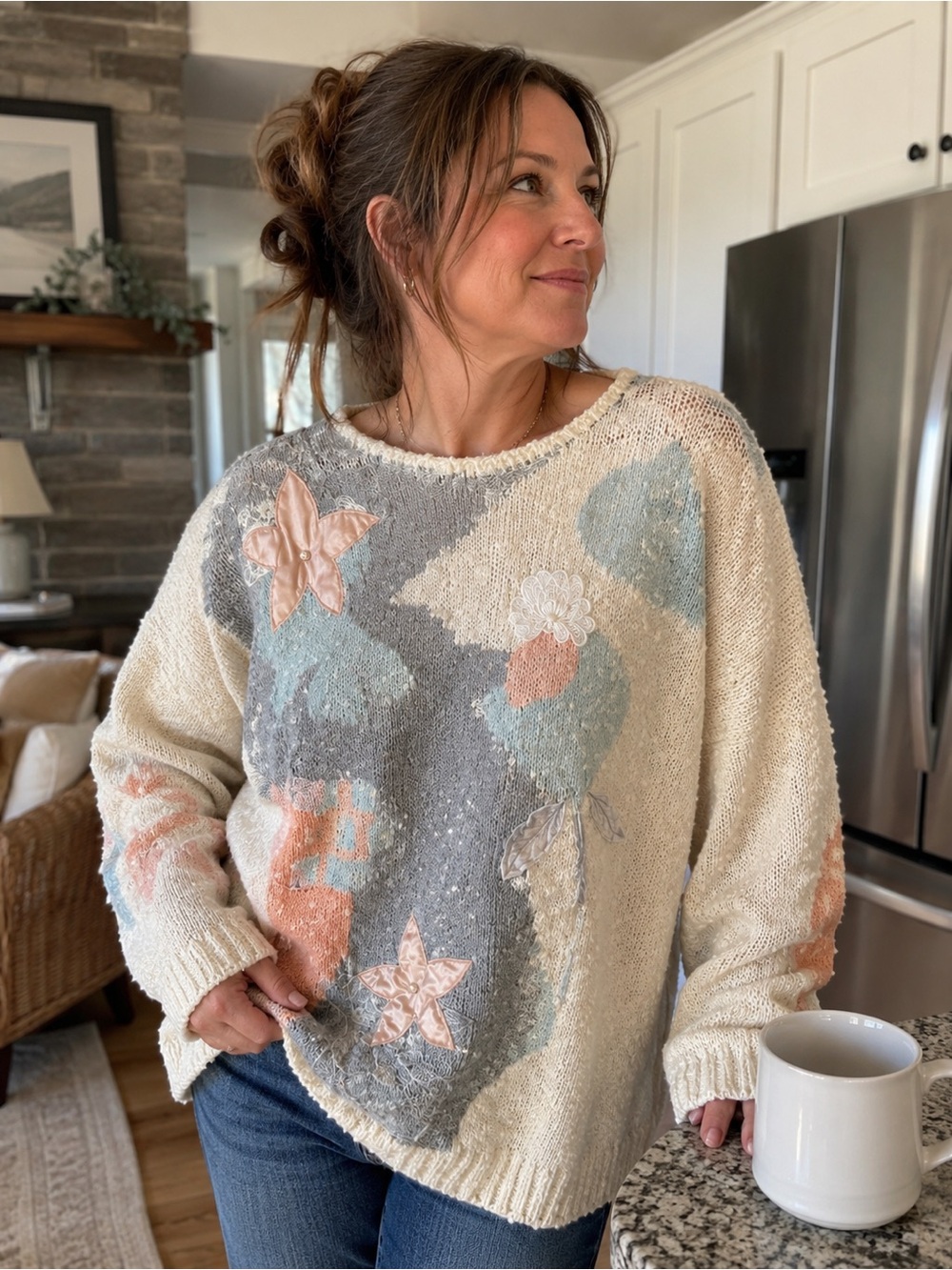 Bubbles Multicolor Floral Crew Neck Sweater